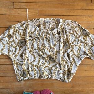 EUC Jennifer Lopez Gold Chain Print Blouse